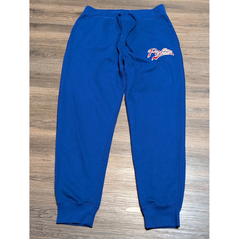 Polo Ralph Lauren Script Logo Fleece Jogger Sweatpants Mens Large Royal Blue Red - Picture 4 of 7